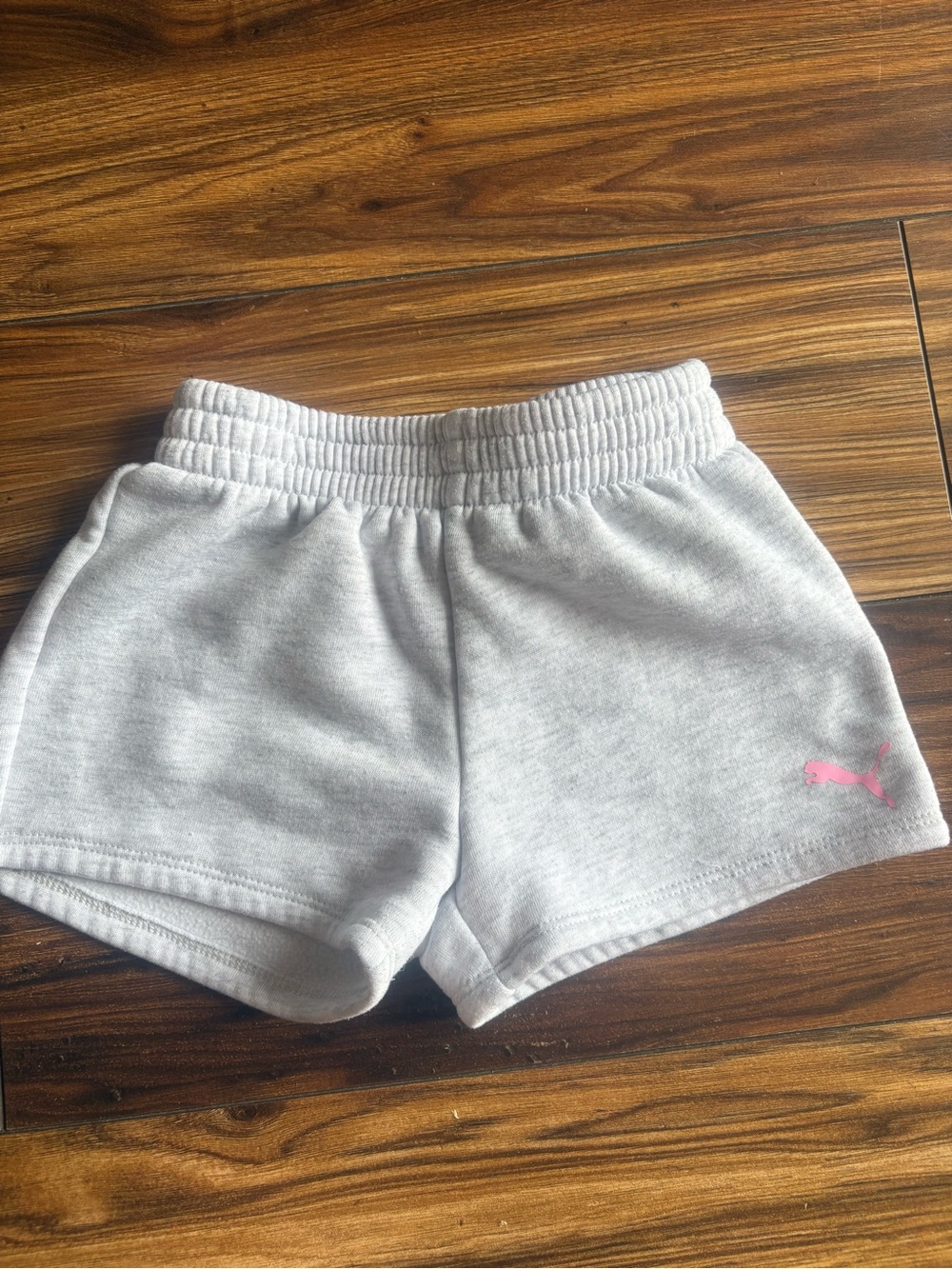 Puma Light Gray Girls' Shorts with Pink Logo
